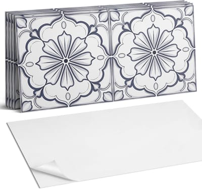 Coloray Plaktegels - Bloemenpatroon op de tegel Wandtegel Zelfklevend - 60 cm x 30 cm - Wit Plaktegels - 6 stuks - Rechthoek PVC Tegels - Plaktegels Keuken - Zelfklevende Vloertegels Badkamer - Vinyl Tegels - Zelfklevende Wandtegels