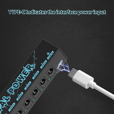 Gitaarpedaal Voeding Gitaar Effectpedaal Voeding 8 Geïsoleerde DC Uitgangen Geïsoleerde Voeding USB IN 5V 2.1A & 8 DC UIT 9V & 1 zwart