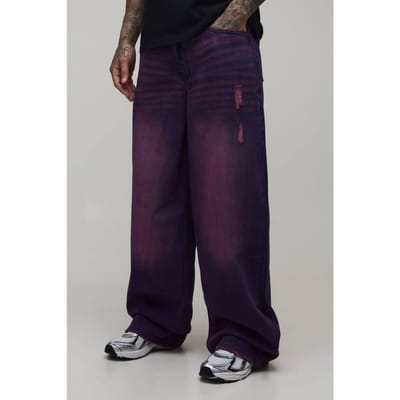 Lange Roze Getinte Baggy Distressed Jeans | Pink | Size 30