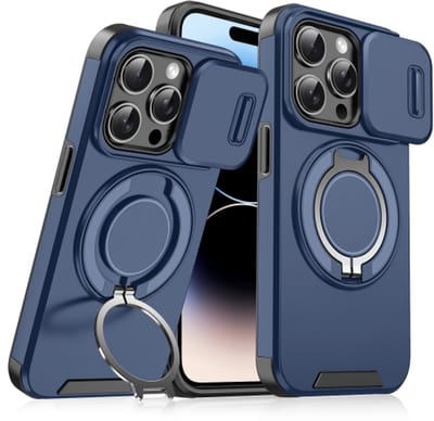 Backcover Hoes Geschikt voor: Apple iPhone 14 Pro Max - Magnetische Ringhouder met Sliding Lens Camshield - Blauw