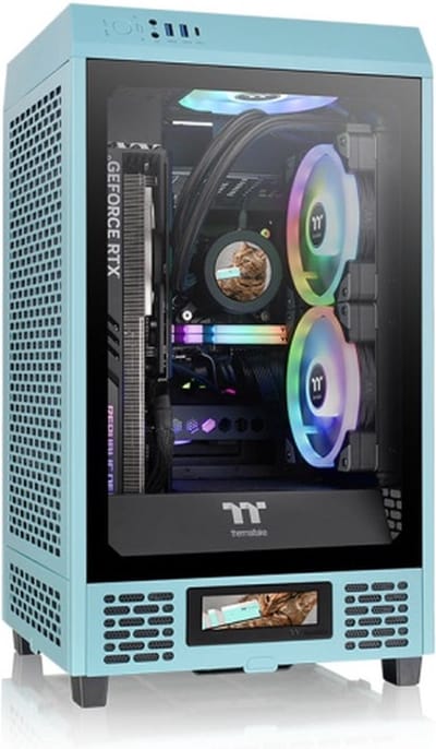 Thermaltake The Tower 200 Mini-tower PC-behuizing Turquoise 2 voorgeïnstalleerde ventilators, Zijvenster, Stoffilter