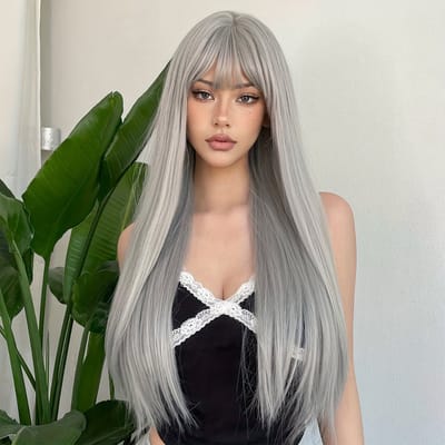 Bovista Pruiken Dames - Lang Haar - Hair Wig - Cosplay Pruik - Zilver - 66cm