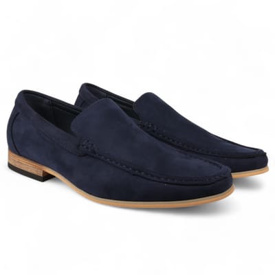 Heren marineblauwe suède loafers, lichtgewicht instappers en casual schoenen