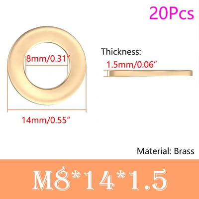 Dailygoods- Sluitringen 20 Stuks - Platte Sluitringen M8 - Messing Afdichtringen - Afstandhouders - Ronde Sluitringen - Ideaal voor Bevestigingen - Afdichtring