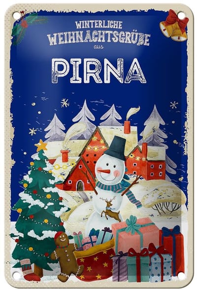 Blechschild Weihnachtsgrüße PIRNA Geschenk Dekoration 12x18cm