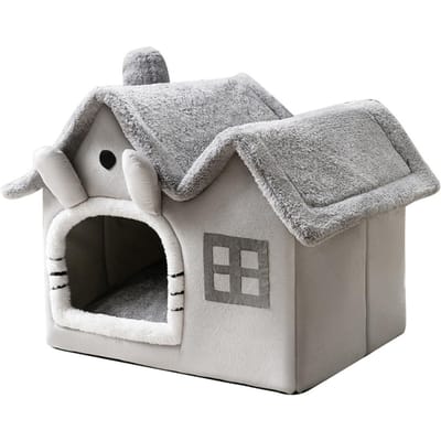 Lit de maison pour chat, matériau en peluche Ultra doux, lits pour chats d'intérieur, soulage les muscles et les articulations S gris