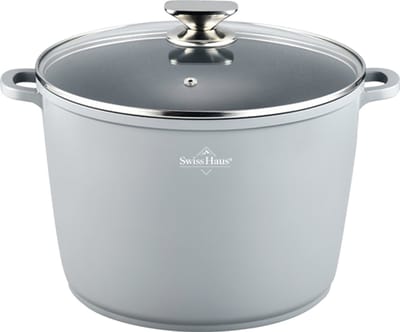Swiss Haus® BDP28S Soeppan Inductie met Deksel - Ø 28 cm / 10.5 Liter Braadpan - PFAS Vrij - Kookpan Voor Alle Warmtebronnen - Pan Met Sapphire™ Antiaanbaklaag - Grijs