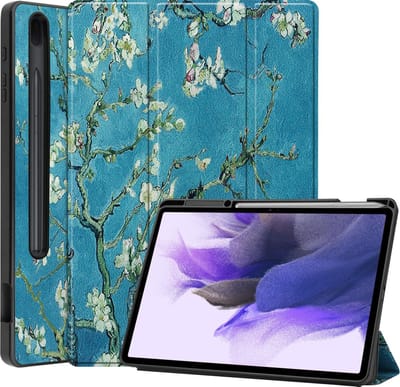 Hoes - Geschikt voor Samsung Galaxy Tab S7 FE - Dun & Stevig - Trifold Bookcase - Hard Cover Case - Met Uitsparing Geschikt voor S Pen - Hardcover Book - Tablet Hoesje - Bloesem