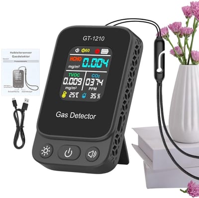 Luchtkwaliteitsmeter - CO2 Detector - Binnenlucht Monitoren - Meet Temperatuur Vochtigheid - 8.5 x 5 x 2 cm