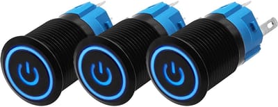 ProRide Drukschakelaar ON-OFF 220V - 16mm Metaal - Waterdicht - LED Ring Blauw - 3 stuks