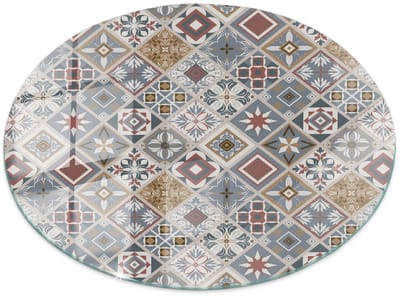 Tulup Tafelblad Glas - Mozaïekpatroon Met Ornamenten Gehard Glas - 50 cm - Grijs Glazen Tafelblad - Rond Tafelblad Glas - Gehard Glazen Tafelblad Voor de Eettafel in de Eetkamer - Glasplaat Tafel