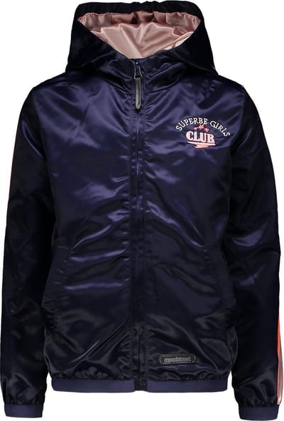 Moodstreet Meisjes jas in satijnlook met contrast baan op de mouw - Navy - Maat 98