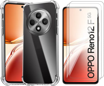 Hoesje geschikt voor Oppo Reno 12F / 12FS - 2x Screenprotector Glas - Shockproof Transparant