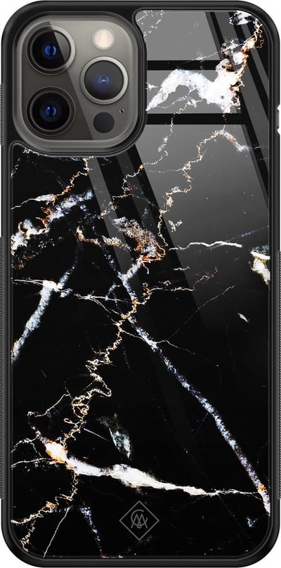 Casimoda® hoesje - Geschikt voor iPhone 12 Pro Max - Marmer Zwart - Luxe Hard Case Zwart - Backcover telefoonhoesje - Zwart