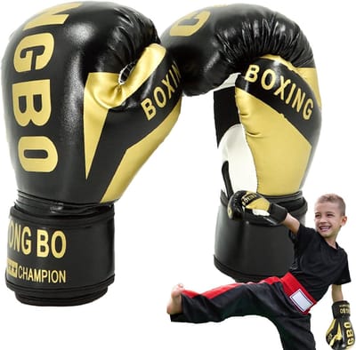 Kinder Vechthandschoenen - Jeugd Bokshandschoenen - Sport Training - Verstelbare Pasvorm - 22 x 13 cm - Zwart