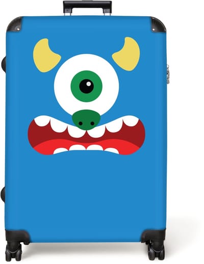 NoBoringSuitcases.com® - Koffer groot - Reiskoffer lichtgewicht - Dierenportret - Monster - blauw - Rolkoffer met 4 wielen - Grote trolley XL - 98 liter bagage