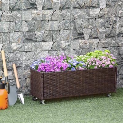 Sweiko Plantenbak - 94.5 x 31 x 36 cm - Balkonbak - Polytunnel - met Wielen en Afwateringsgat - Bruin