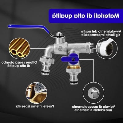 Dubbele Tuinkraan met 3/4 Inch Aansluiting, Messing, Roest- en Vorstbestendig, Inclusief Slang en Afvoeraccessoires