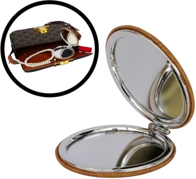 Decopatent - Kleine Inklapbare Make-Up Spiegel - Ronde Bamboe Zakspiegeltje - Rond - Handige Klapspiegel / Reisspiegel - Compact Tasformaat - Afm. 7.2 x 7.2 x 0.9 Cm