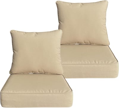 Tuinkussens Set van 2 Diepe Zitkussens 56x61 cm Beige Waterafstotend en UV-bestendig