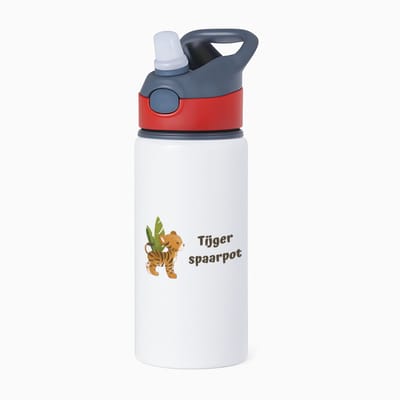 Hacebo® - Tijger spaarpot waterfles met rietje rood - Tijger - dieren liefhebbers - leuke cadeau voor iemand die van houdt van tijgers - verjaardagscadeau - kado - gift - water fles - 650ML