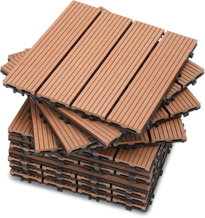 Terrastegels WPC Vlondertegels - 11 Stuks - 30 x 30 cm 1 m² - WPC Composiet Kunststof - Makkelijke en Snelle Montage - Balkontegels - Vlondertegel Set - Onderhoudsvrij - Tuin, Balkontegels - Terrasplanken - Bruin