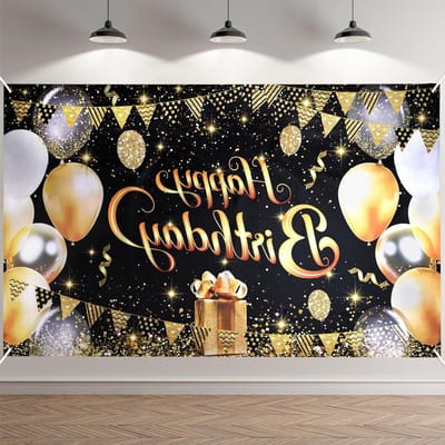 Grote Zwarte en Gouden Verjaardagsbanner voor Binnen en Buiten - Feestdecoratie voor Verjaardagsfeest, Party Achtergrond en Jubileum (180 x 110 cm)