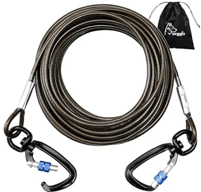 Hondenbindkabel Heavy Duty tot 250 lbs - Reflecterend en Roestvrij met 360° Draaibare Sluiting - Klitvrije Hondenloper voor Tuin en Camping