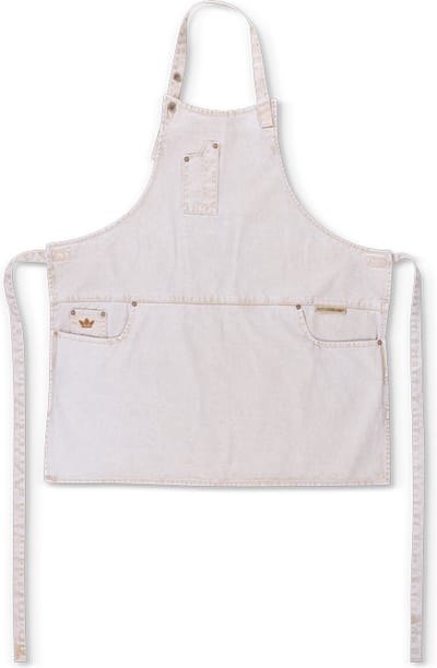 Dutchdeluxes - Denim - Hoogwaardig - Indigo jeans - Barbecue - BBQ - Keukenschort - 5 zakken - Wit/Goud