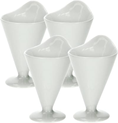 4x Stuks sausbakjes patatzak vorm wit 6 x 10 cm van porselein - Patat zak - Friet zak