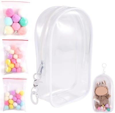 Transparante Beschermhoes voor Pluche Pop met Sleutelhanger en Pompons
