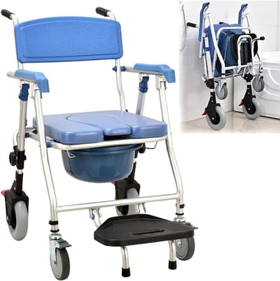 Douchestoel met Wielen - Invalidenstoel Toilet - Veilig Douchen - Opklapbaar Ontwerp - 150 kg - Blauw