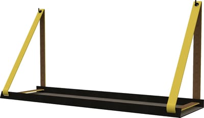 Handles and more -  Stalen wandplank zwart 98cm + leren plankdragers Geel