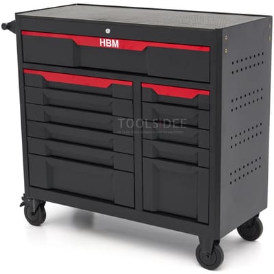 HBM gereedschapswagen 12 laden 106 cm zwart met slot en werkblad 350 kg