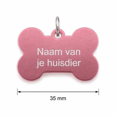 Gepersonaliseerde huisdierpenning voor hond en kat – Lichtroze botvormige naamplaat huisdier van geanodiseerd aluminium – Dierenpenning met gravure – Naam, telefoonnummer en adres – 35 mm