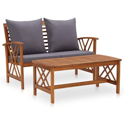 vidaXL - 2-delige - Loungeset - met - kussens - massief - acaciahout