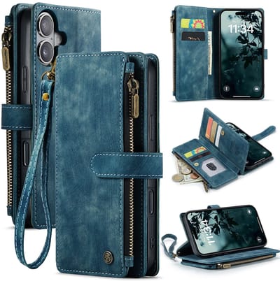 CaseMe Hoesje - Geschikt voor iPhone 17 Hoesje - CaseMe C30 Book Case met Portemonnee - Blauw