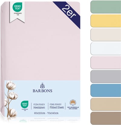 Barbons hoeslaken 70x140 - 60x120 hoeslakens ledikant Baby - 100% Katoen - Babybedje Roze Set van 2