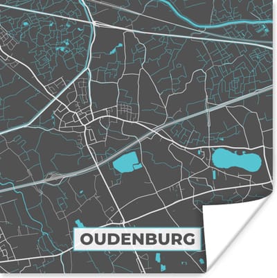 Poster België – Oudenburg – Stadskaart – Kaart – Blauw – Plattegrond - 100x100 cm XXL