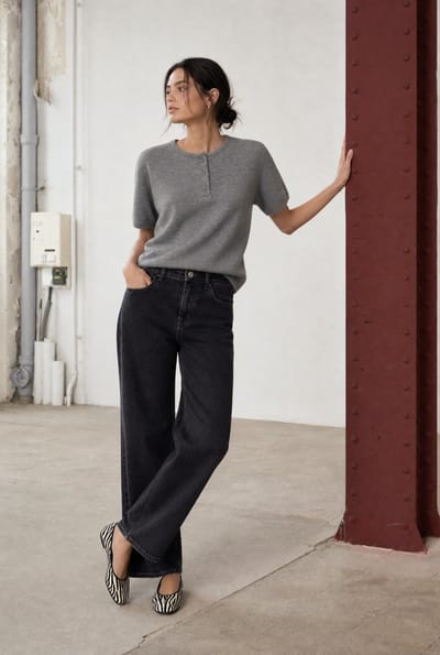 Moon plain knit top | Grey Melange - Grey Melange / S