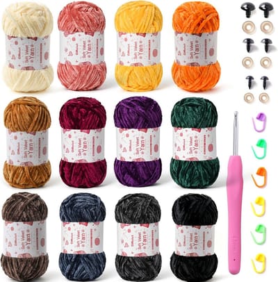 Chenille Garen Set - Babygaren Haken - Amigurumi Projecten - 12 Kleurrijke Rollen - 1.31 kg Pakket - Veelkleurig