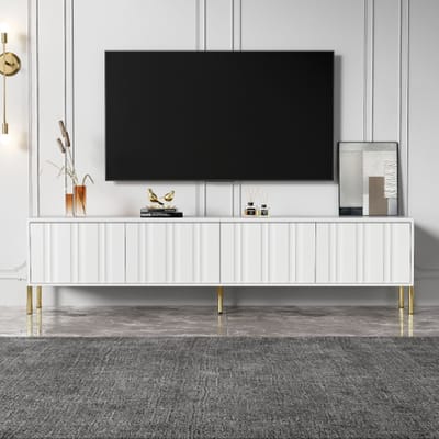 Gutent-TV-meubel-gouden tafelpoten-gegroefde deur-wit