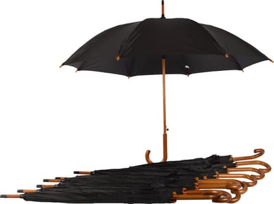 Paraplu zwart Set van 10 Zwarte Automatische Paraplu's met Houten Handvat - 102cm Diameter – Groot Formaat voor Volwassenen - Windbestendig