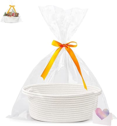 Witte Woven Cadeaumand van Katoen, Perfect voor Verjaardagen, Feestjes en Creatieve Geschenken, Ideaal als Opbergmand en Cadeauverpakking