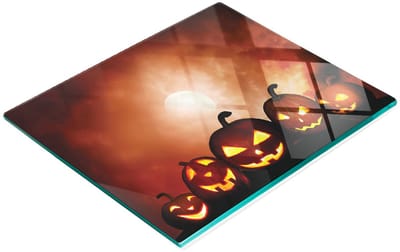 Decoratieve glazen keukensnijplank met Halloweenpompoenen, 60x52 cm