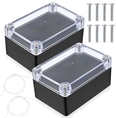 Buitenaansluitdoos, waterdichte aansluitdozen, elektronische behuizing, stroomdozen, elektrische box voor instrumentenproject, 100 x 68 x 50 mm, 2 stuks, zwart, transparant