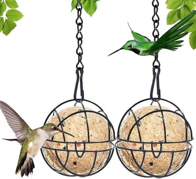 Set van 2 metalen vetbollenhouders met S-haak voor maïsbollen, ideaal voor buitengebruik in tuin en balkon, perfect voor het voeden van vogels