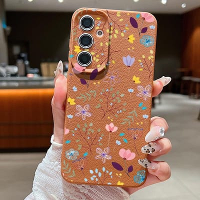 Coque en TPU texturée en cuir à fleurs florales pour Samsung Galaxy S24 FE S25 S23 S22 Ultra A16 A55 A15 A54 A35 A25 A56 5G For Samsung Galaxy S23 FE brown