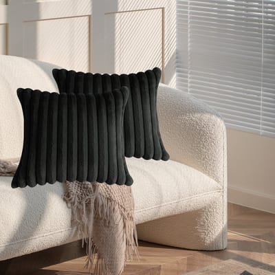 REDOM Sierkussenhoezen Set van 2 - 45x45 cm - Verborgen Rits & Decoratieve Kwastjes - Voor Bank, Bed en Fauteuil - Pluche - Zwart