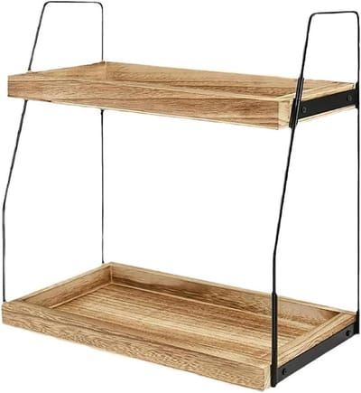 Houten Koffie Organizer en Keukenopslag, 2-niveau Specerijenrek en Keukenrek voor Thuis en Kantoor, Ruimtebesparend en Functioneel